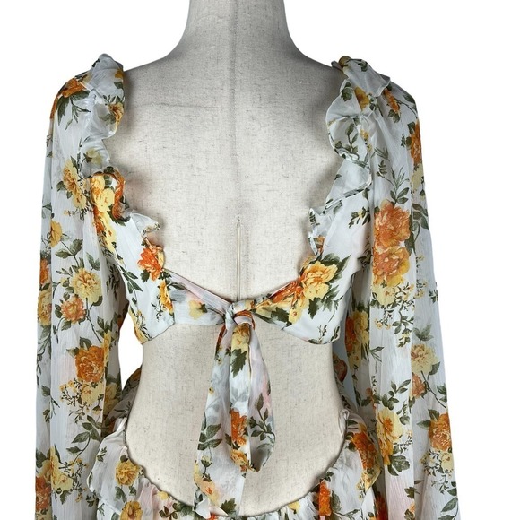 VICI‎ FLORAL LONG SLEEVE CUTOUT BACK CHIFFON BABYDOLL DRESS NWT WOMEN'S MEDIUM - Picture 10 of 16